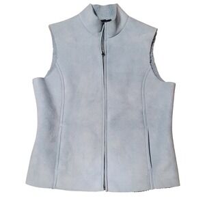 Lands' End Women's Vest Size Med Blue Faux Suede Sherpa Lined Outdoor Gorpcore
